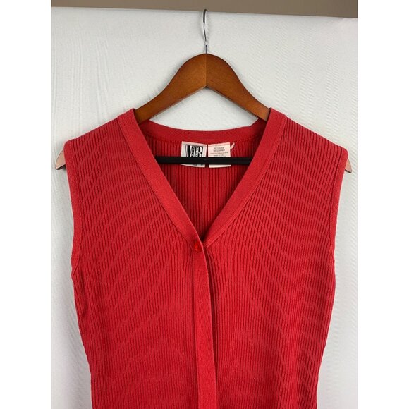 Red Ribbed Sleeveless V-Neck Sweater Vest By M.B. Clothing Medium 100% Cotton - Picture 3 of 5